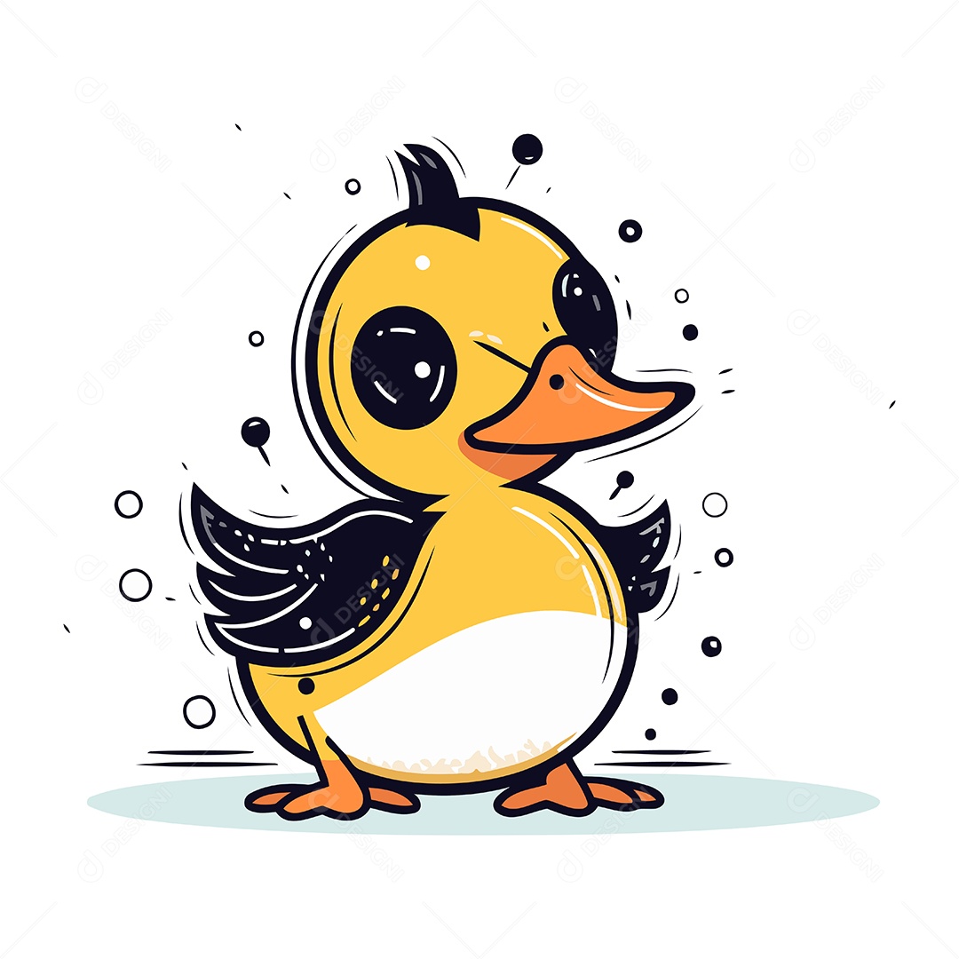 Pato Fofo de Desenho Animado Ilustração Vetor EPS