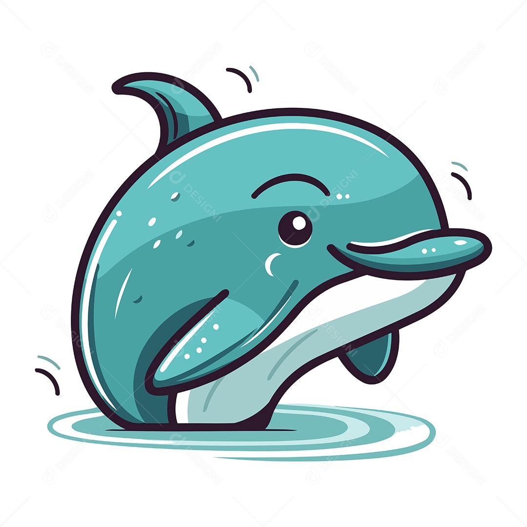 Golfinho Fofo de Desenho Animado Ilustração Vetor EPS
