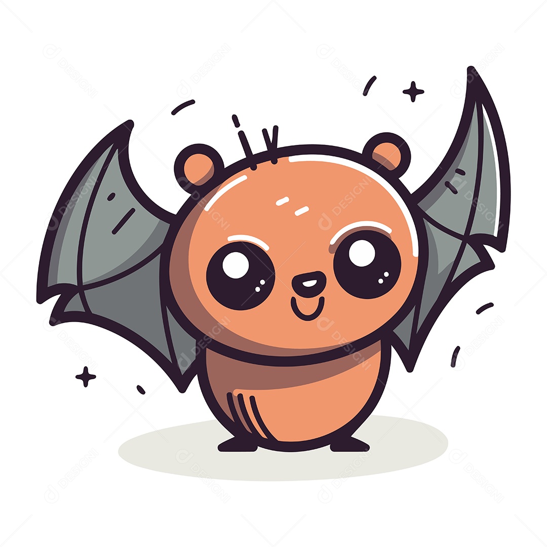 Morcego Fofo de Desenho Animado Ilustração Vetor EPS