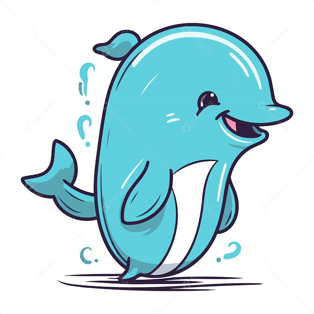 Golfinho Fofo de Desenho Animado Ilustração Vetor EPS