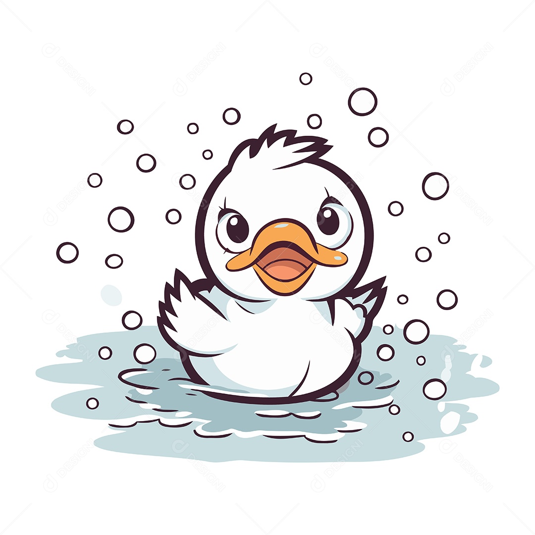 Pato Fofo de Desenho Animado Ilustração Vetor EPS