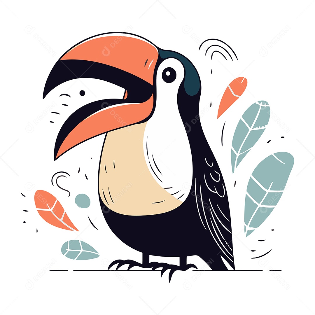 Tucano Fofo de Desenho Animado Ilustração Vetor EPS