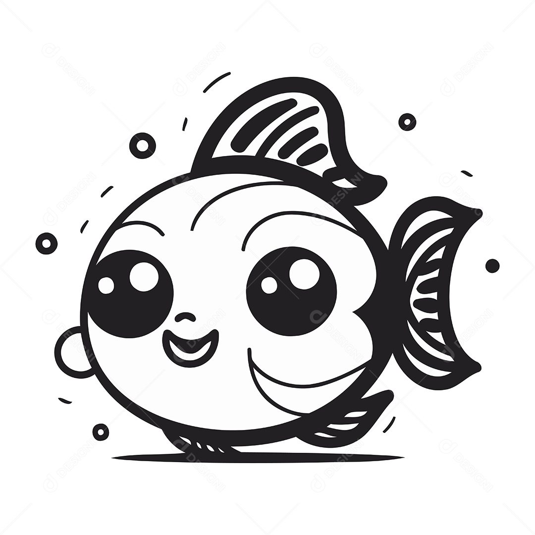 Peixe Fofo de Desenho Animado Ilustração Vetor EPS