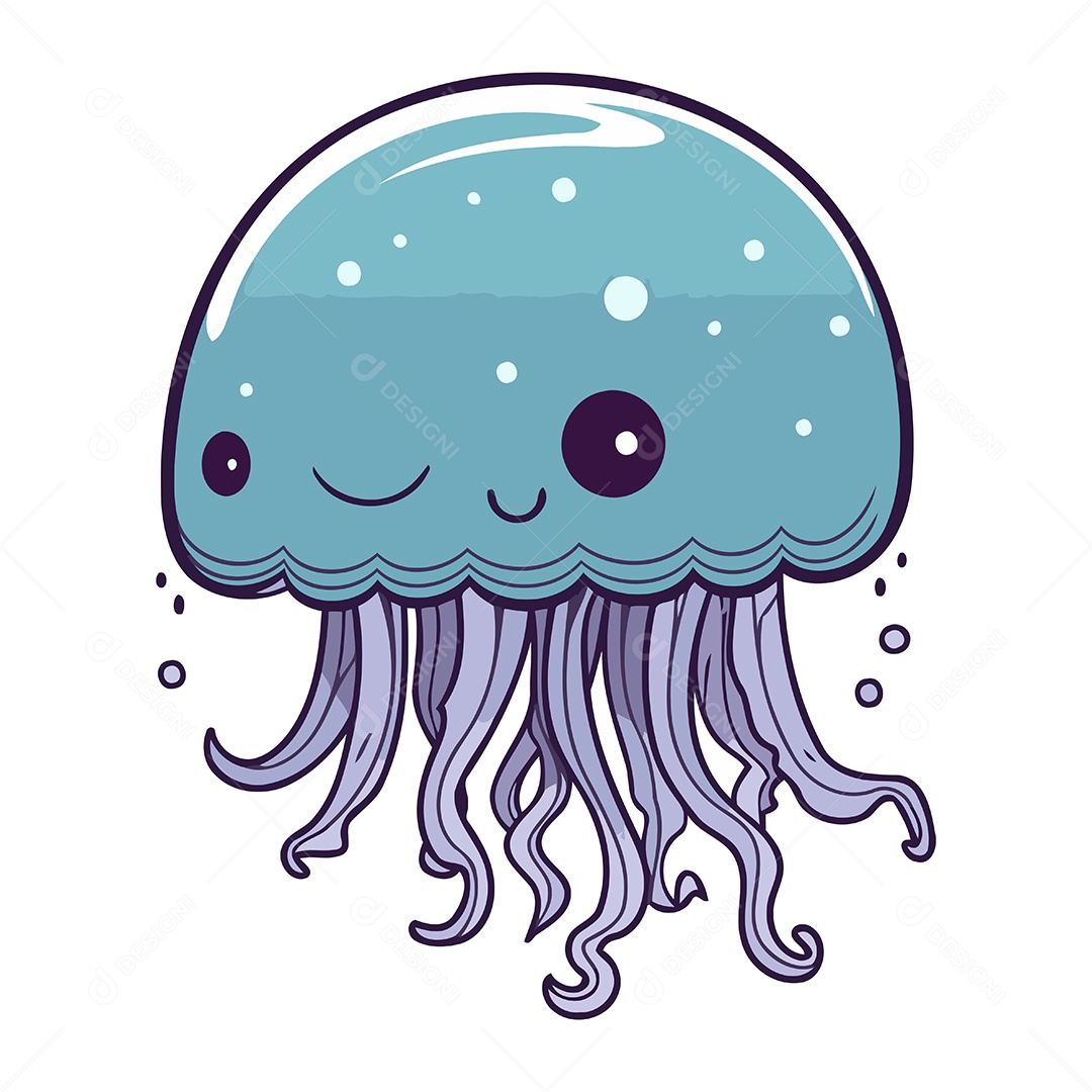 Água Viva Fofa de Desenho Animado Ilustração Vetor EPS