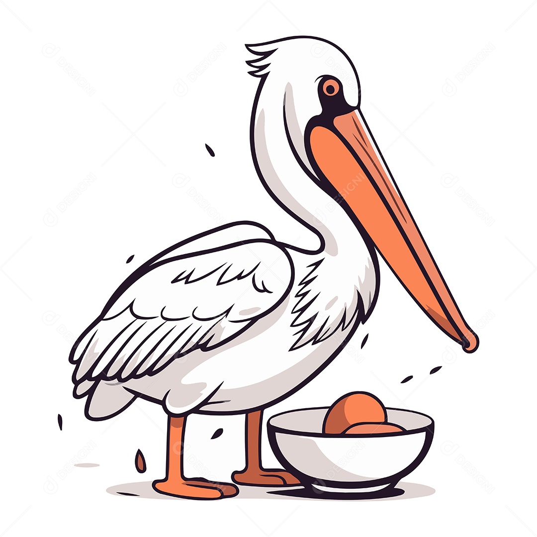 Pelicano de Desenho Animado Ilustração Vetor EPS