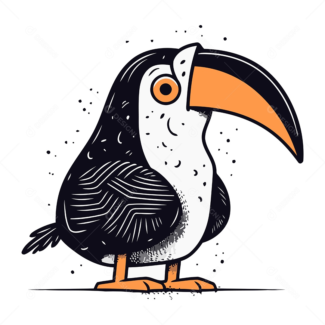 Tucano Fofo de Desenho Animado Ilustração Vetor EPS