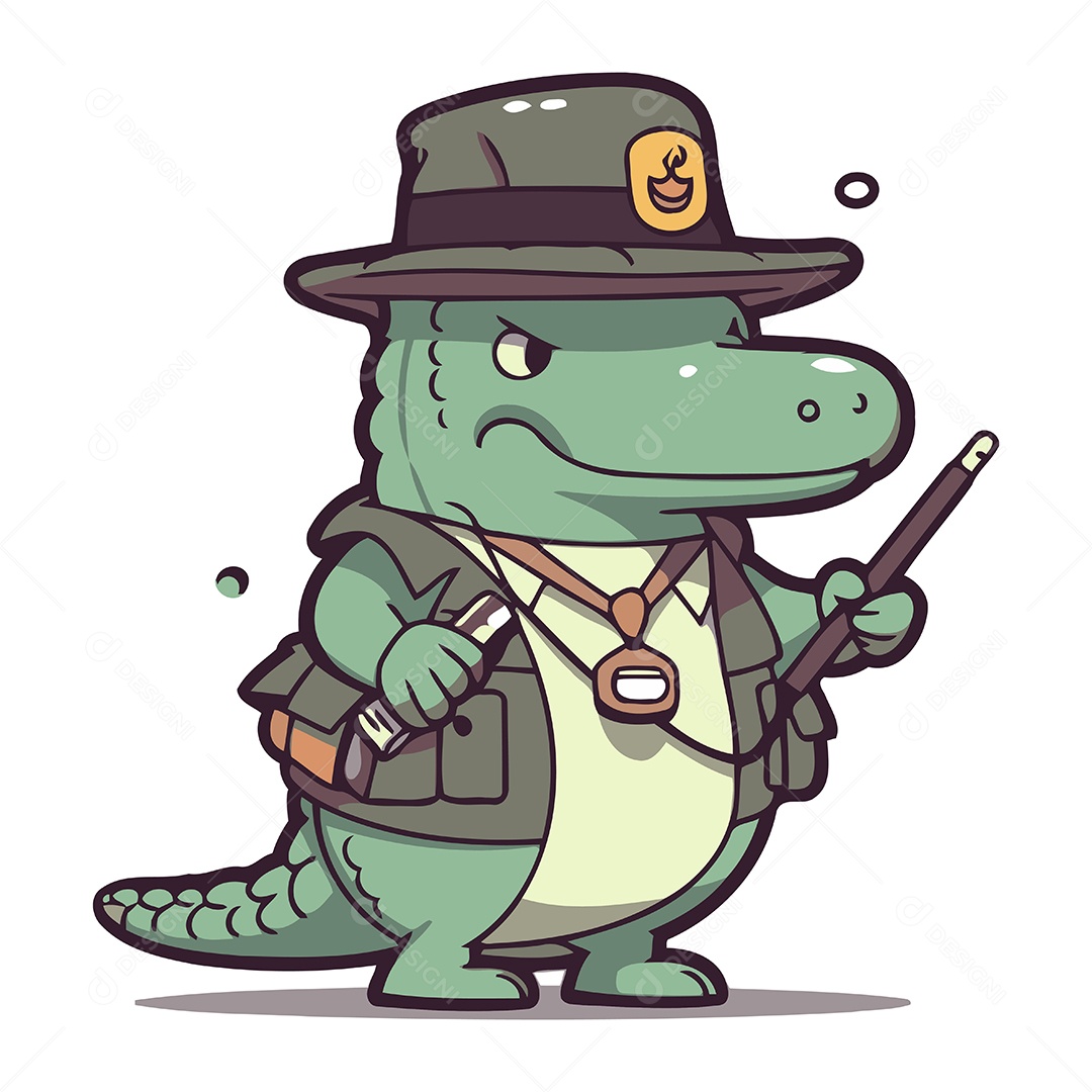Crocodilo de Chapéu Desenho Animado Ilustração Vetor EPS