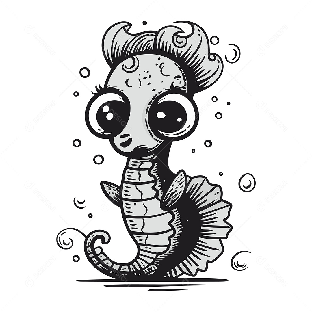 Cavalo Marinho de Desenho Animado Ilustração Vetor EPS