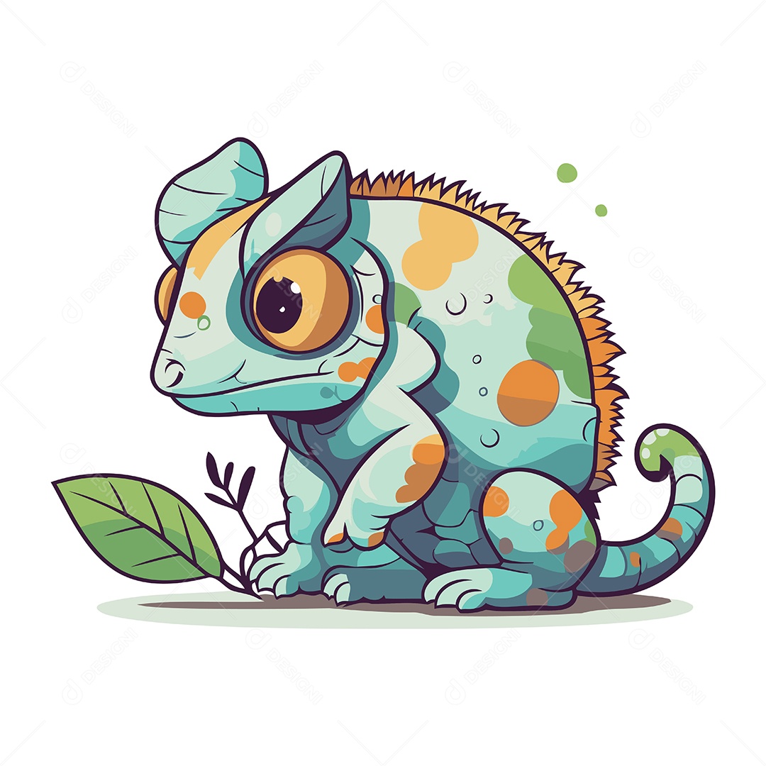 Camaleão Fofo de Desenho Animado Ilustração Vetor EPS