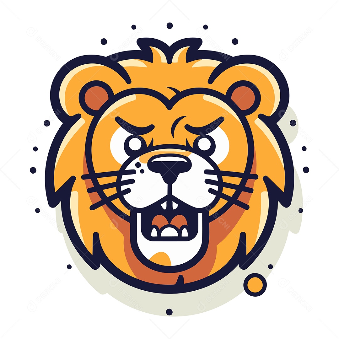 Cabeça de Leão Desenho Animado Ilustração Vetor EPS