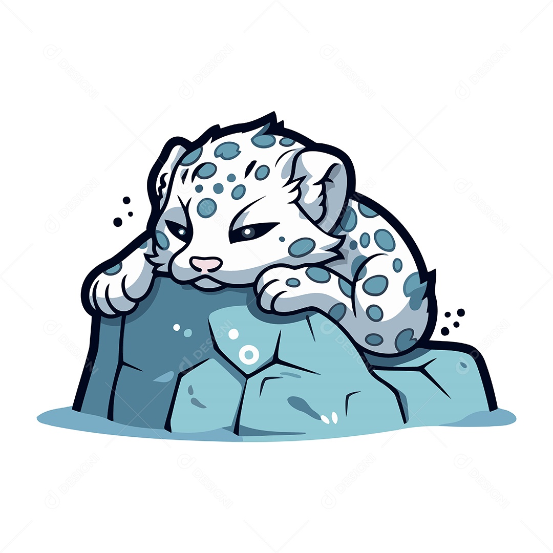 Leopardo da Neve Desenho Animado Ilustração Vetor EPS