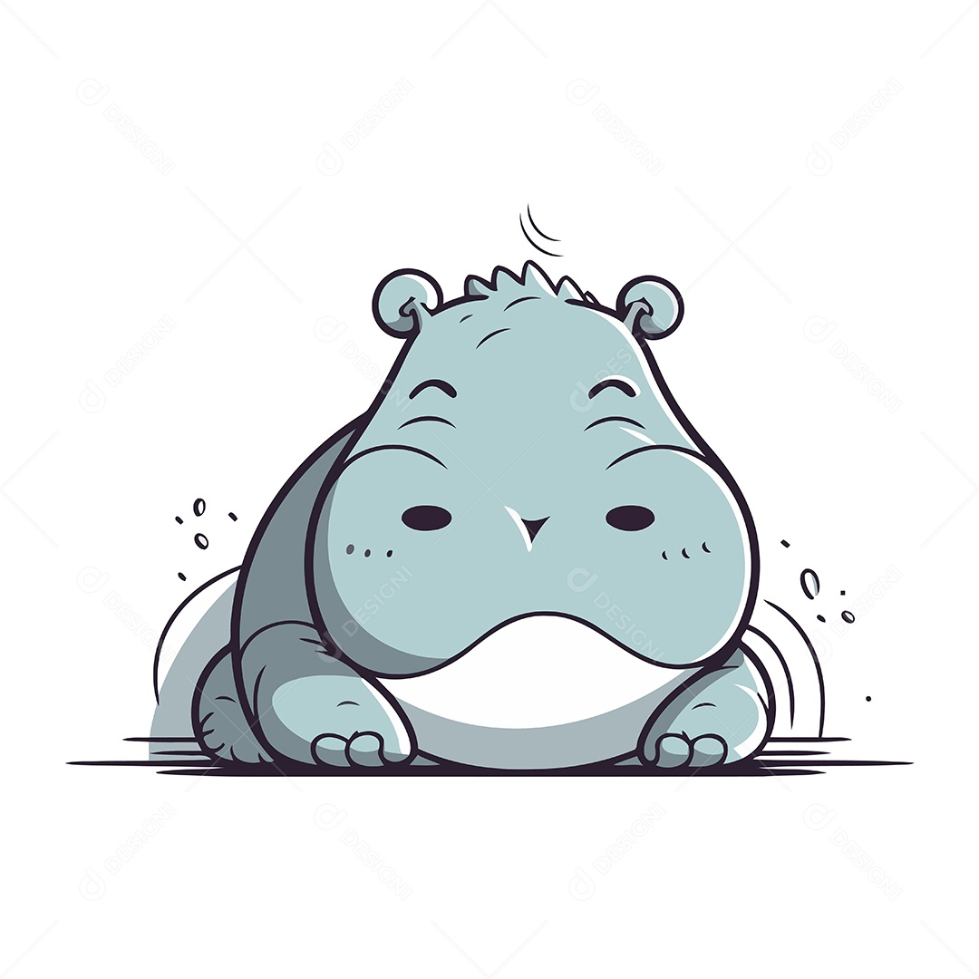 Hipopótamo Fofo de Desenho Animado Ilustração Vetor EPS
