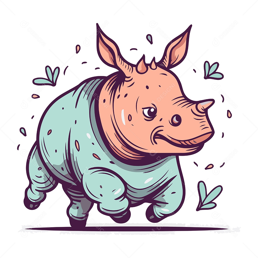 Rinoceronte de Desenho Animado Ilustração Vetor EPS