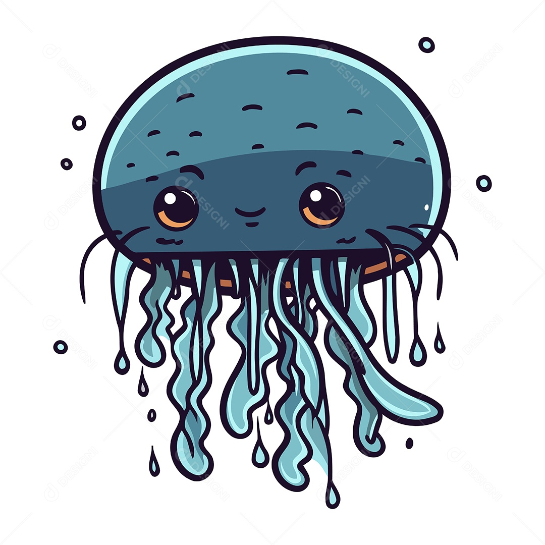 Água Viva Fofa de Desenho Animado Ilustração Vetor EPS