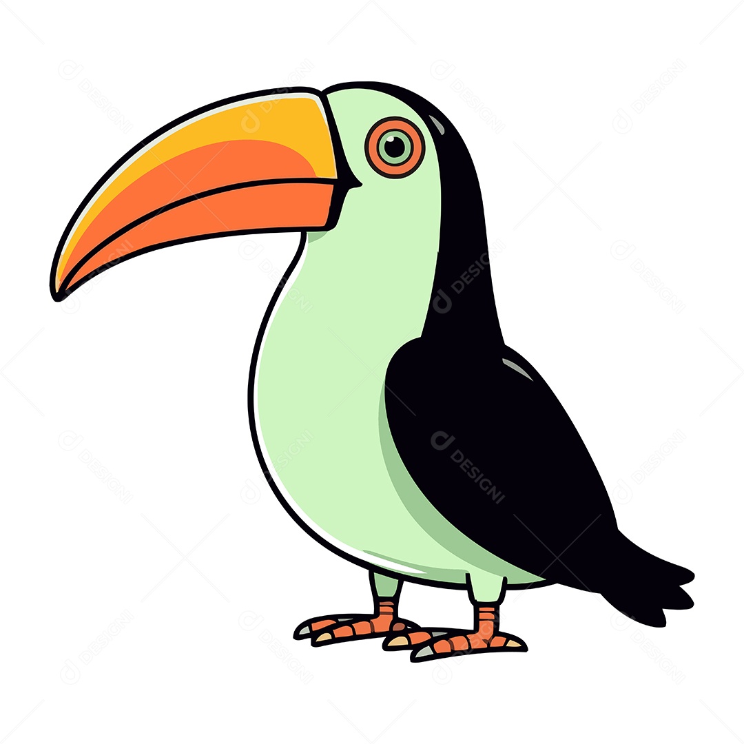 Tucano Fofo de Desenho Animado Ilustração Vetor EPS