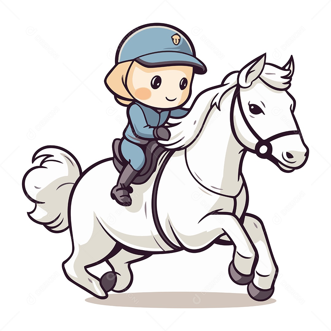 Menino Cavalgando em Cavalo Branco Ilustração Vetor EPS