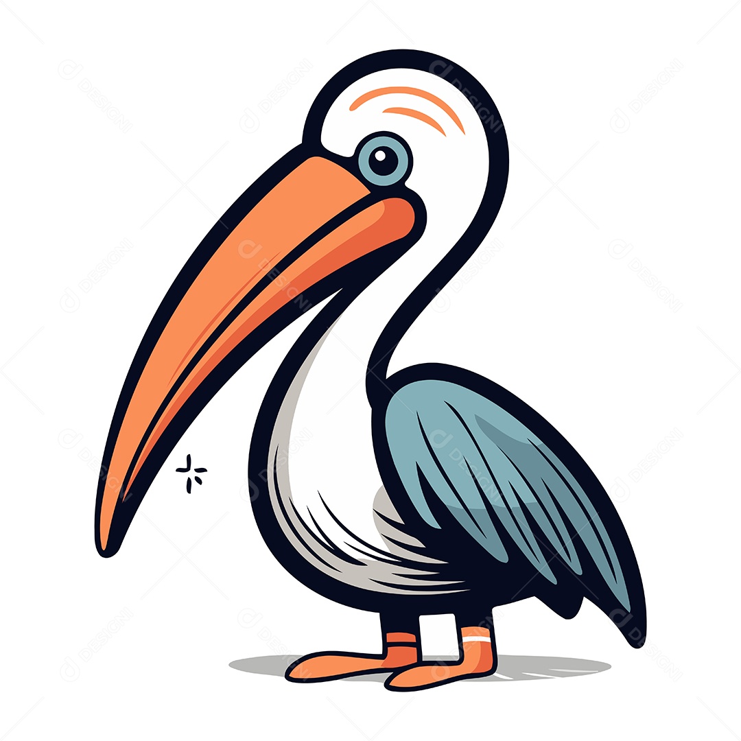 Pelicano de Desenho Animado Ilustração Vetor EPS