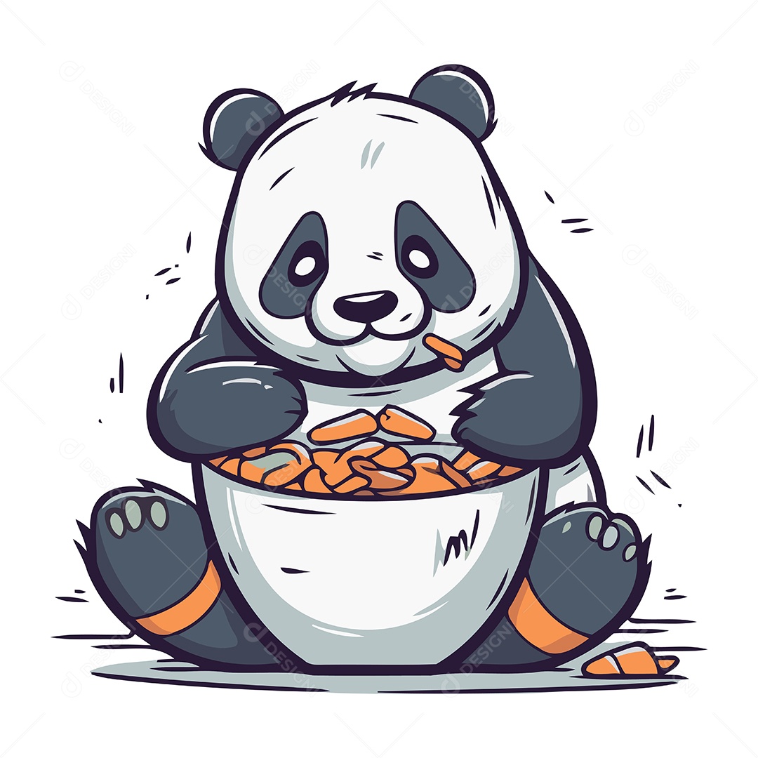 Panda Fofo Comendo Ilustração Vetor EPS