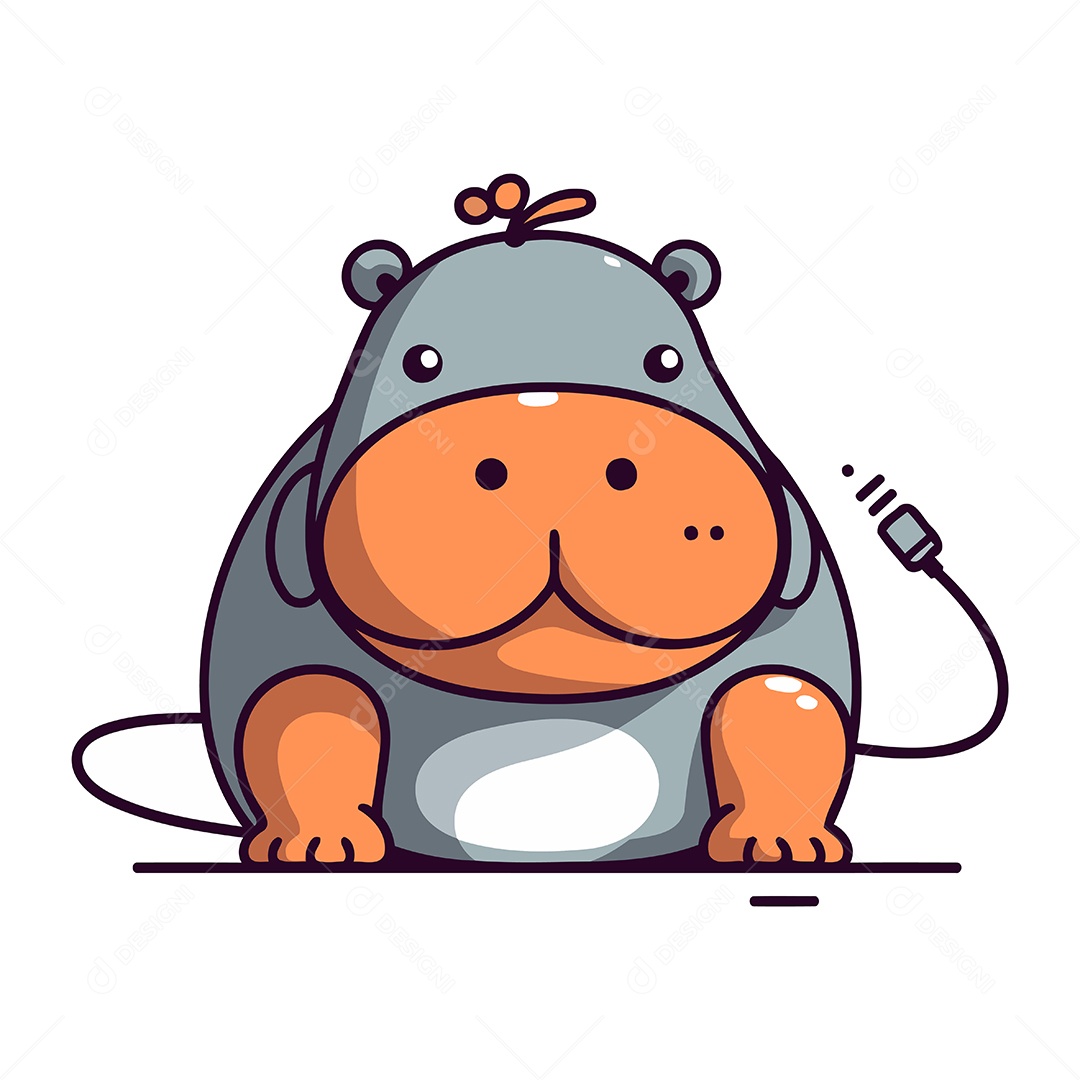 Hipopótamo Fofo de Desenho Animado Ilustração Vetor EPS