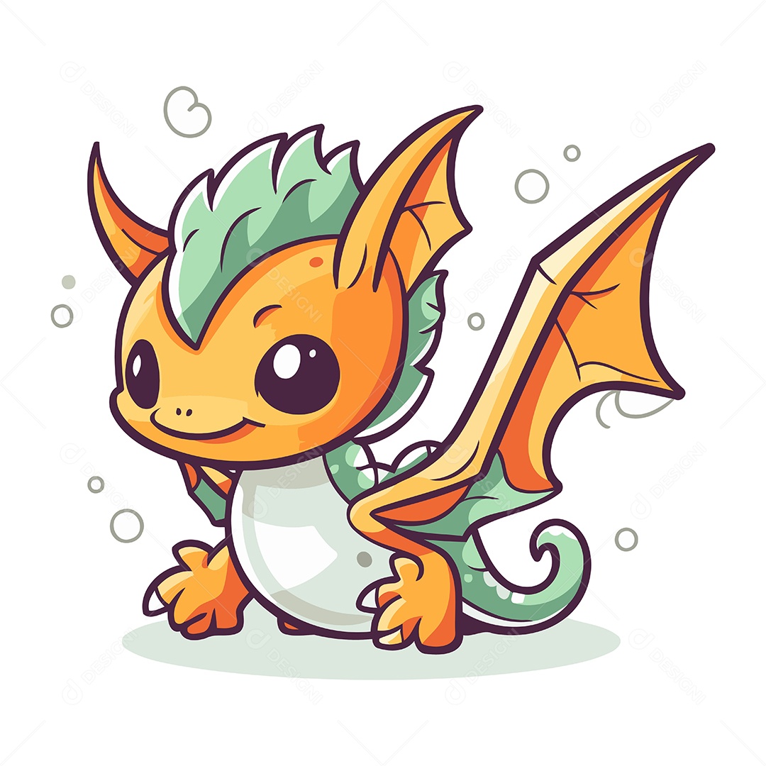 Dragão Fofo de Desenho Animado Ilustração Vetor EPS