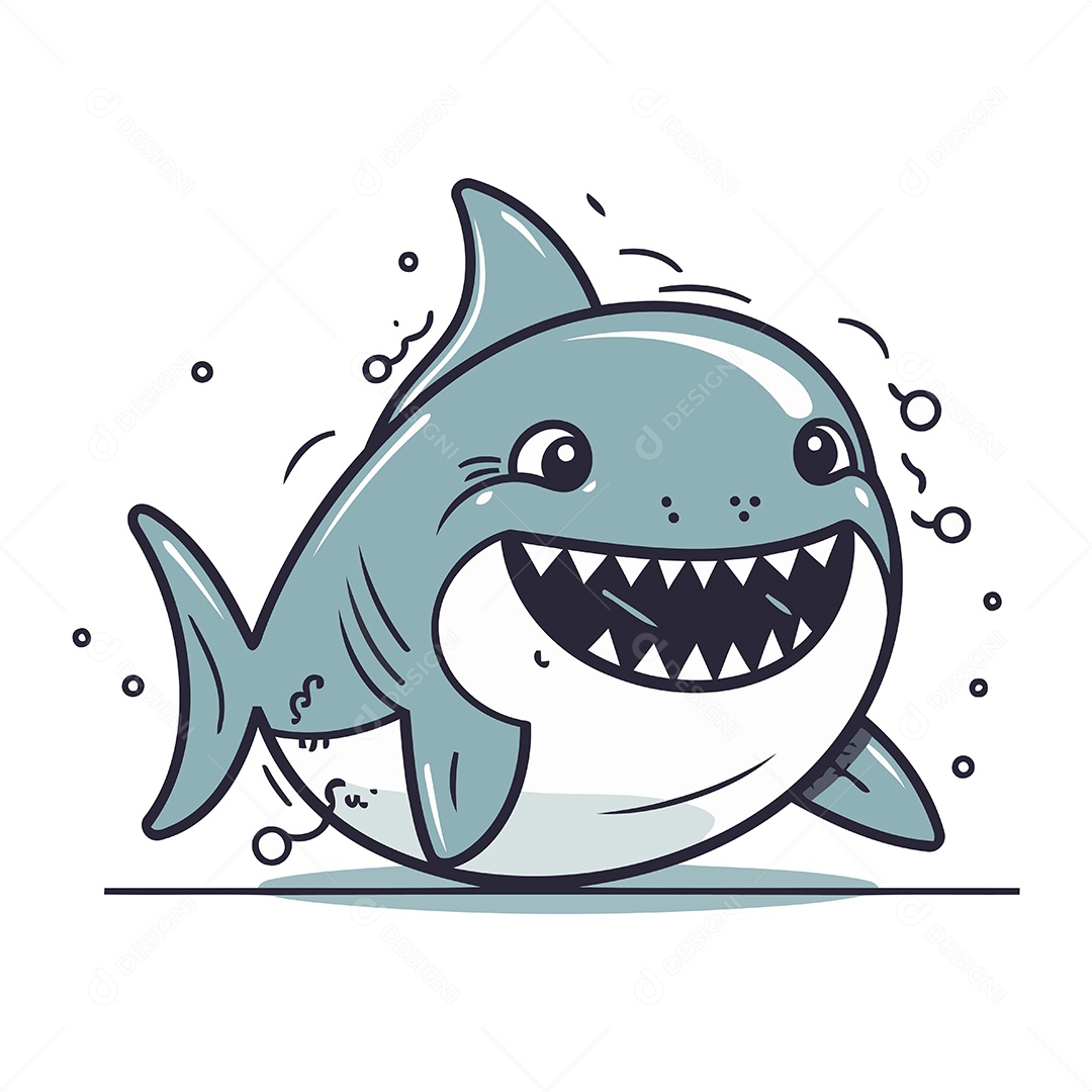 Tubarão Fofo de Desenho Animado Ilustração Vetor EPS