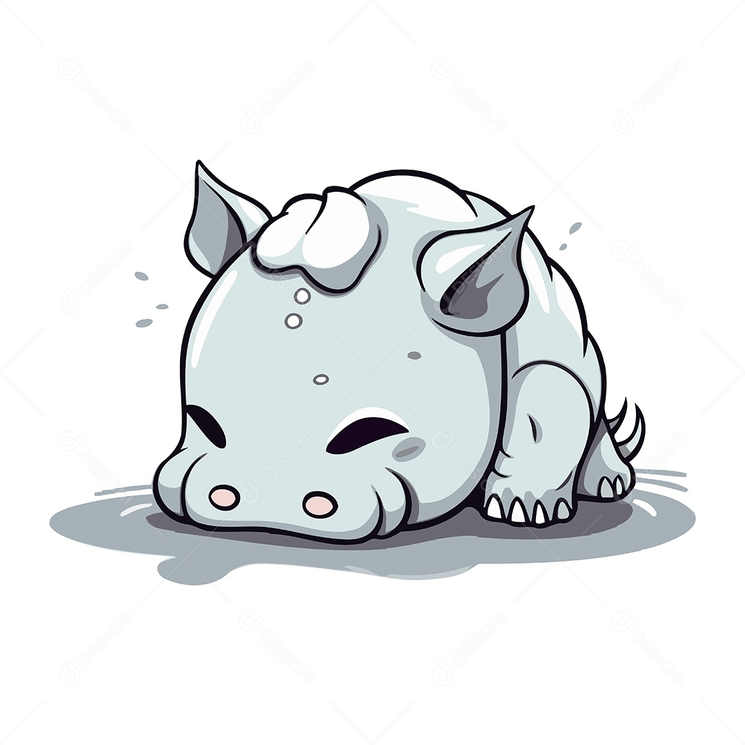 Rinoceronte Fofo de Desenho Animado Ilustração Vetor EPS