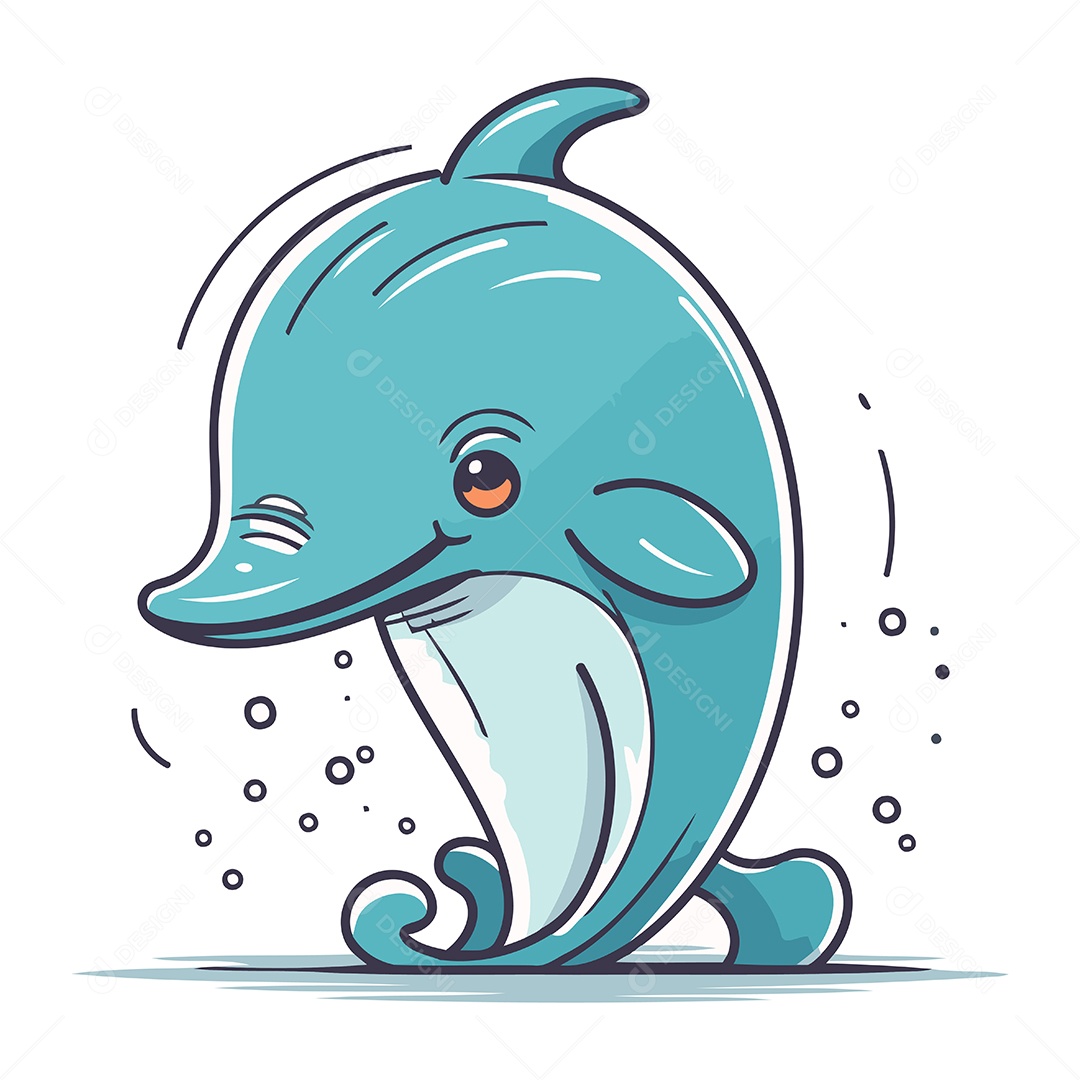 Golfinho Fofo de Desenho Animado Ilustração Vetor EPS