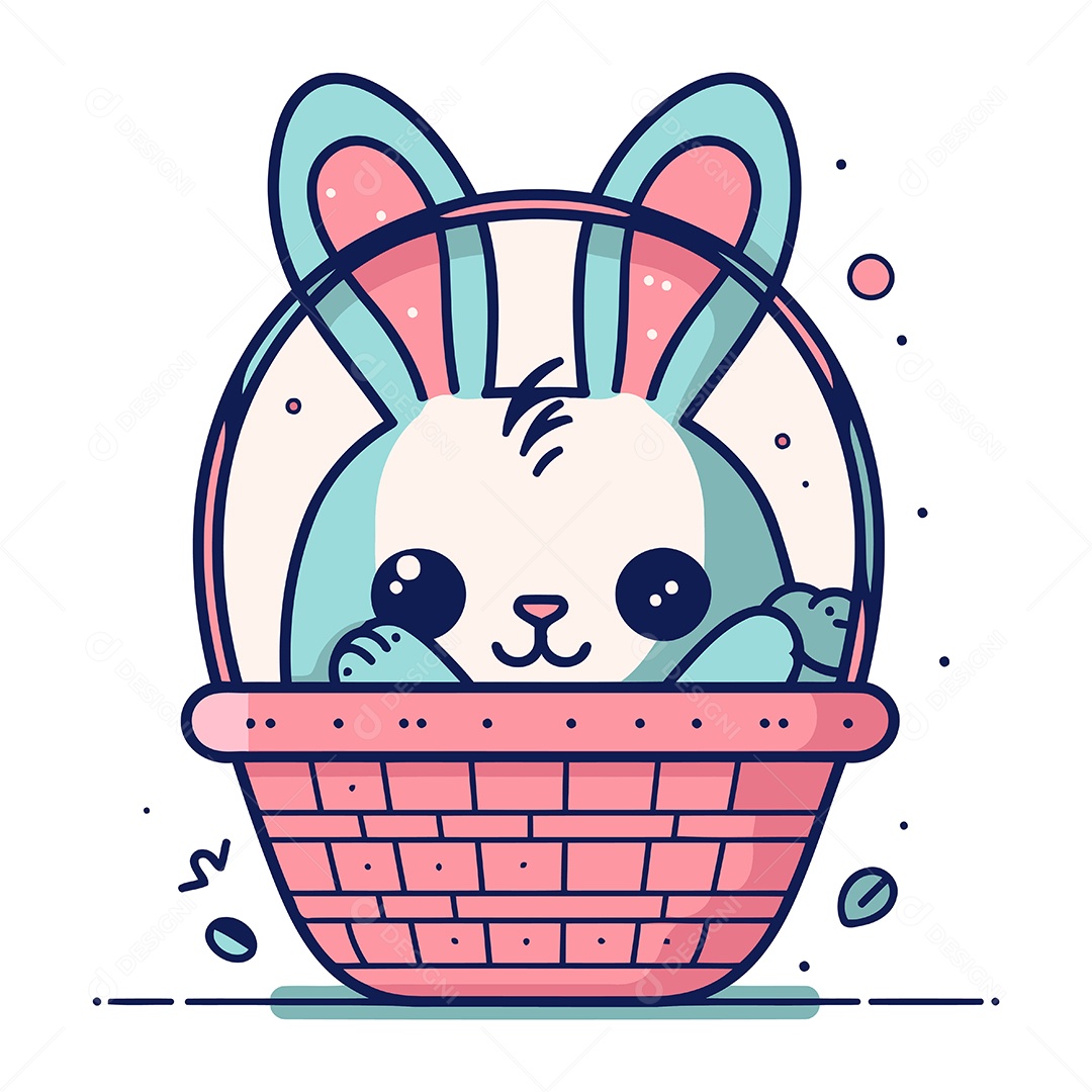 Coelho na Cesta Desenho Animado Ilustração Vetor EPS