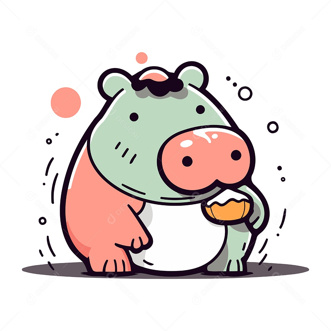 Hipopótamo Fofo de Desenho Animado Ilustração Vetor EPS