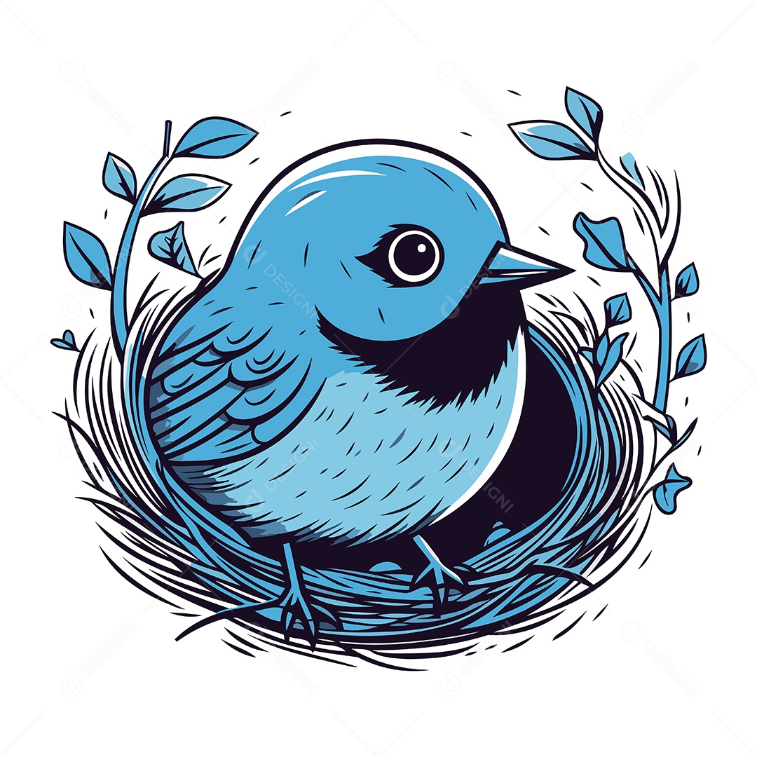 Pássaro Azul Fofo de Desenho Animado Ilustração Vetor EPS