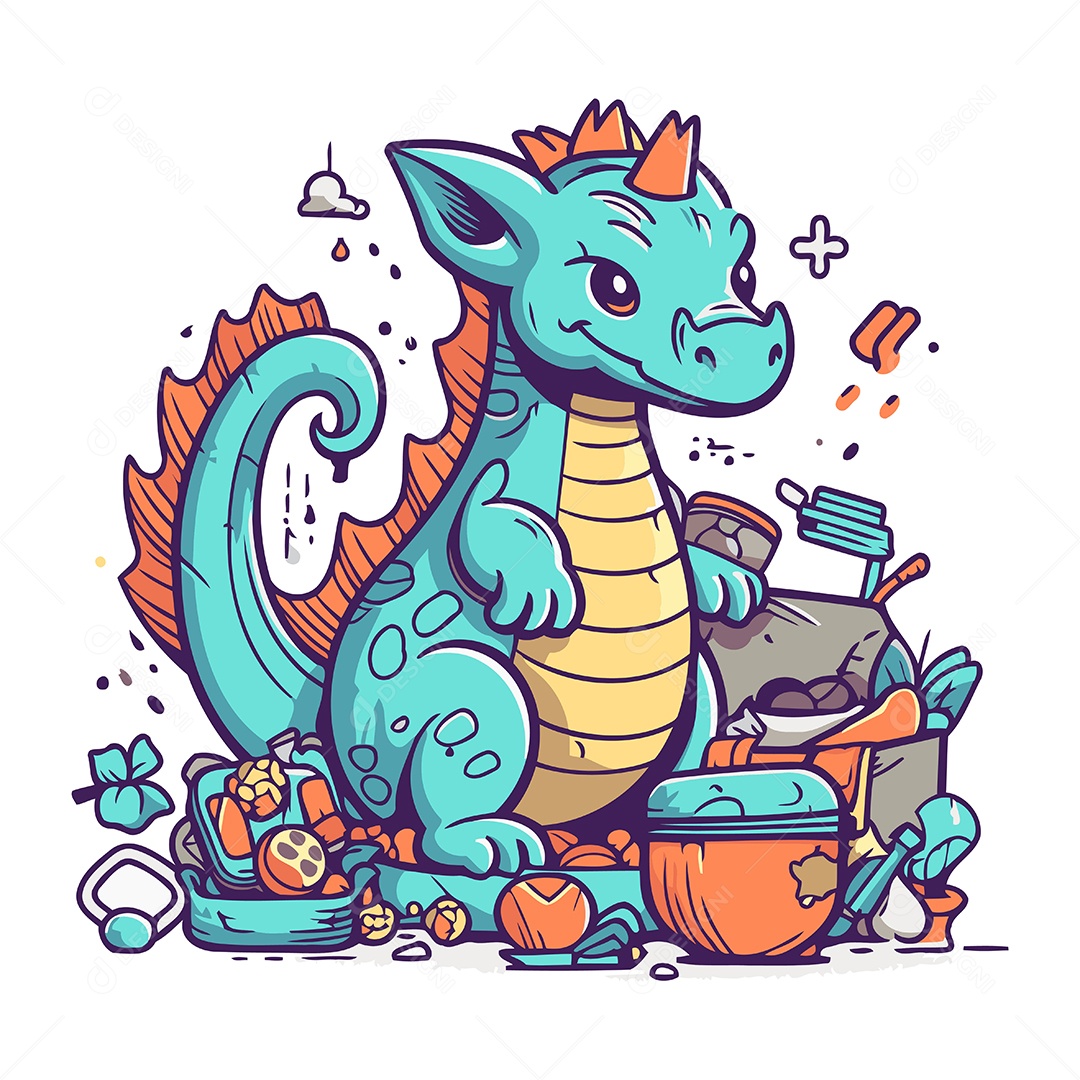 Dragão de Desenho Animado Ilustração Vetor EPS