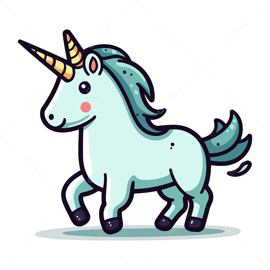 Unicórnio Fofo de Desenho Animado Ilustração Vetor EPS