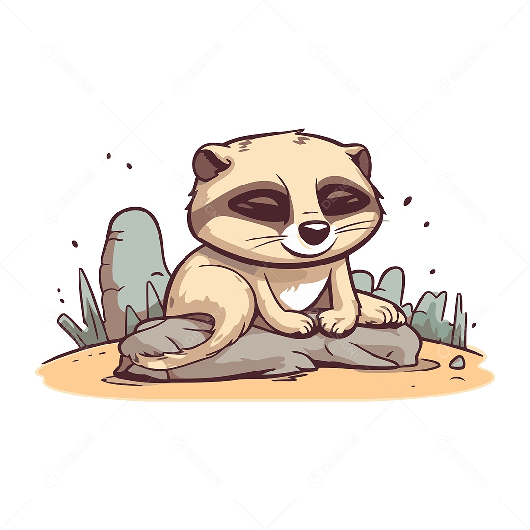 Guaxinim Fofo de Desenho Animado Ilustração Vetor EPS