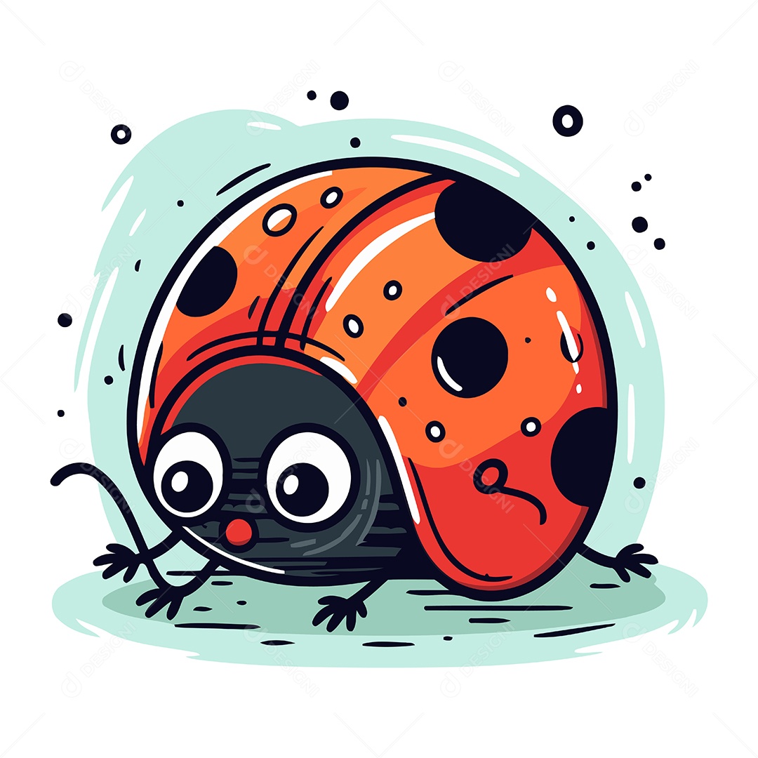 Joaninha Fofa de Desenho Animado Ilustração Vetor EPS