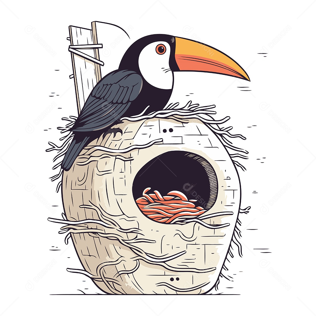 Tucano Fofo de Desenho Animado Ilustração Vetor EPS