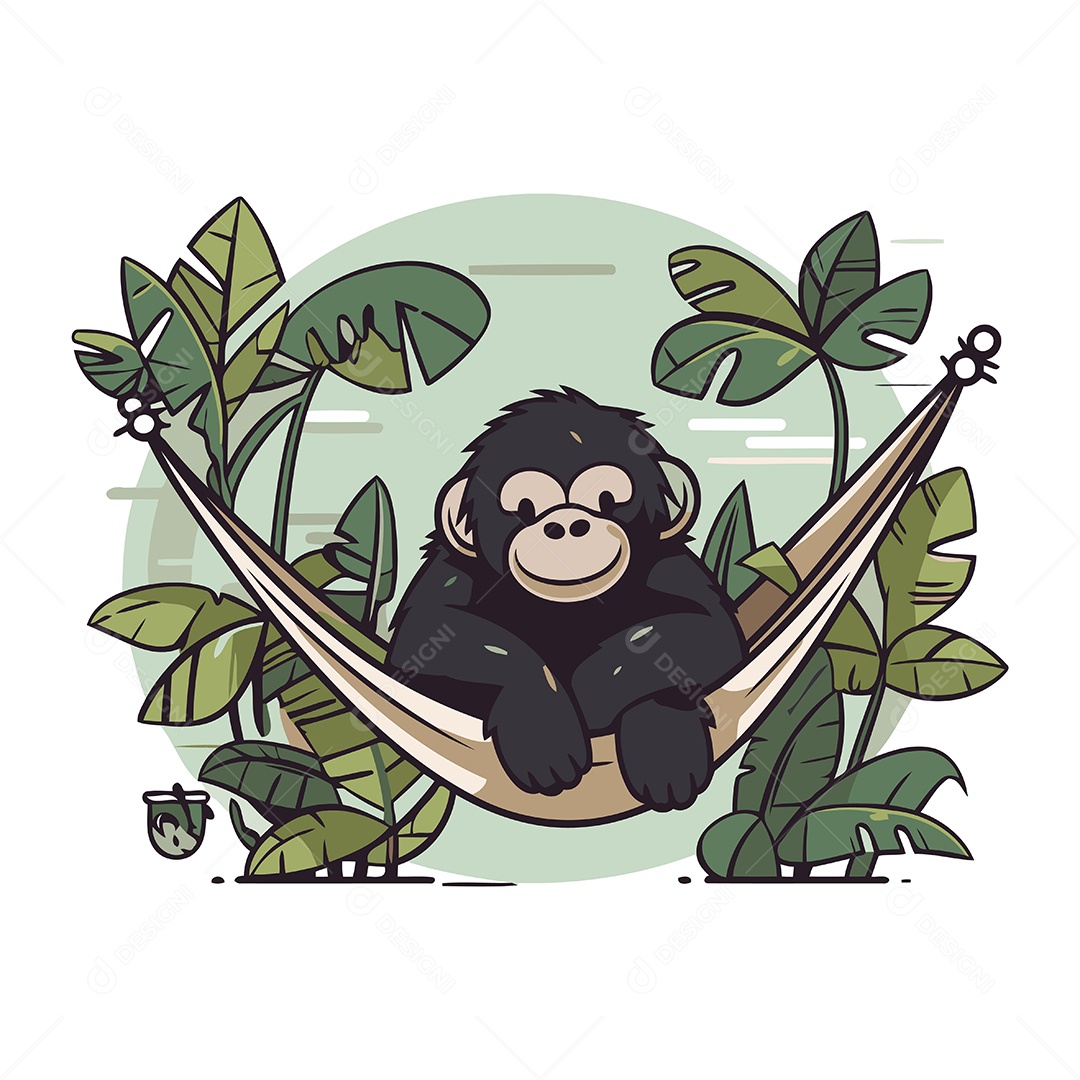 Chimpanzé em uma Rede Ilustração Vetor EPS