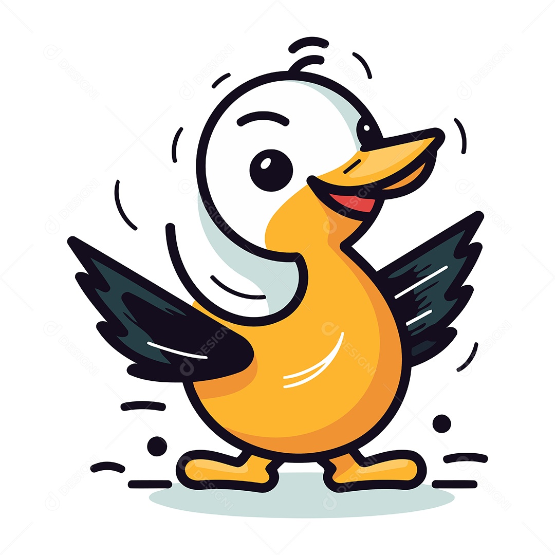Pato Fofo de Desenho Animado Ilustração Vetor EPS