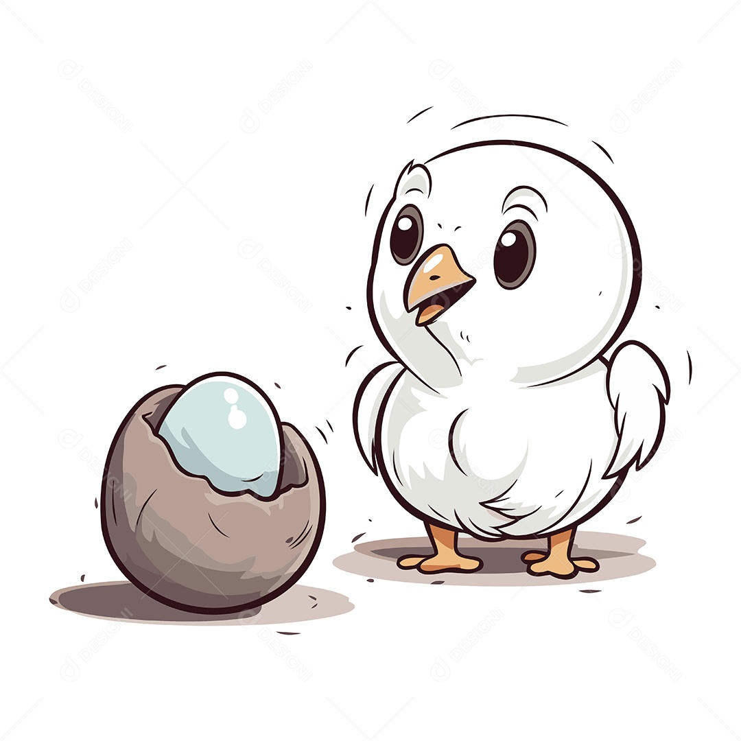 Pintinho e um Ovo Desenho Animado Ilustração Vetor EPS