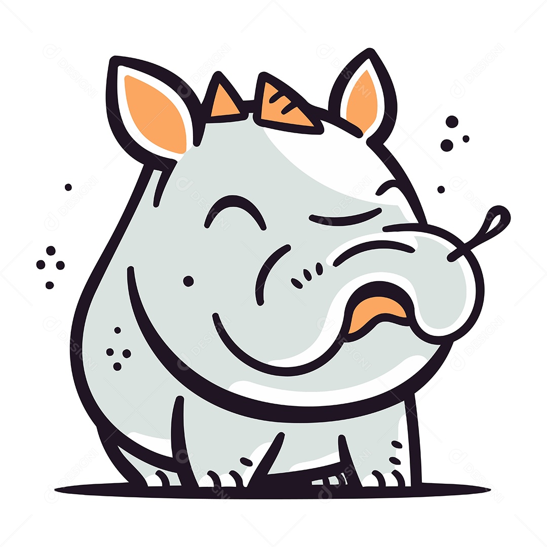 Rinoceronte Fofo de Desenho Animado Ilustração Vetor EPS