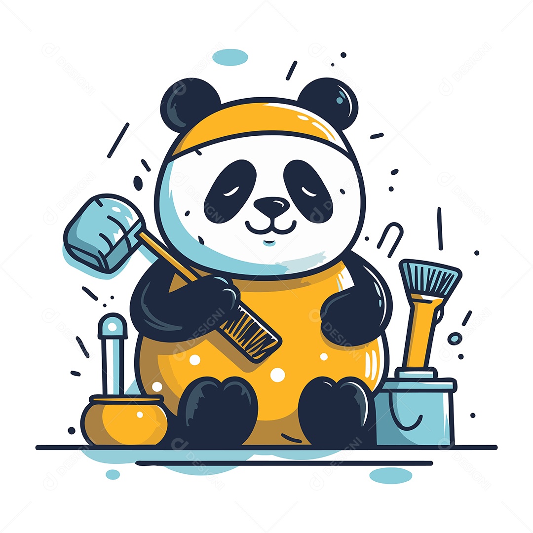 Urso Panda Fofo com Ferramentas Ilustração Vetor EPS