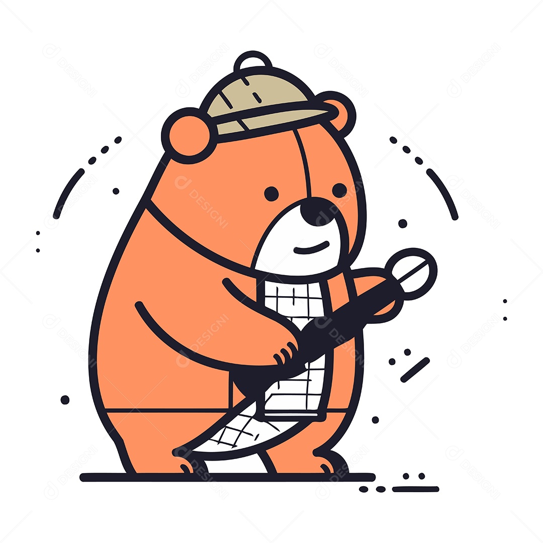 Urso Fofo de Boné de Desenho Animado Ilustração Vetor EPS