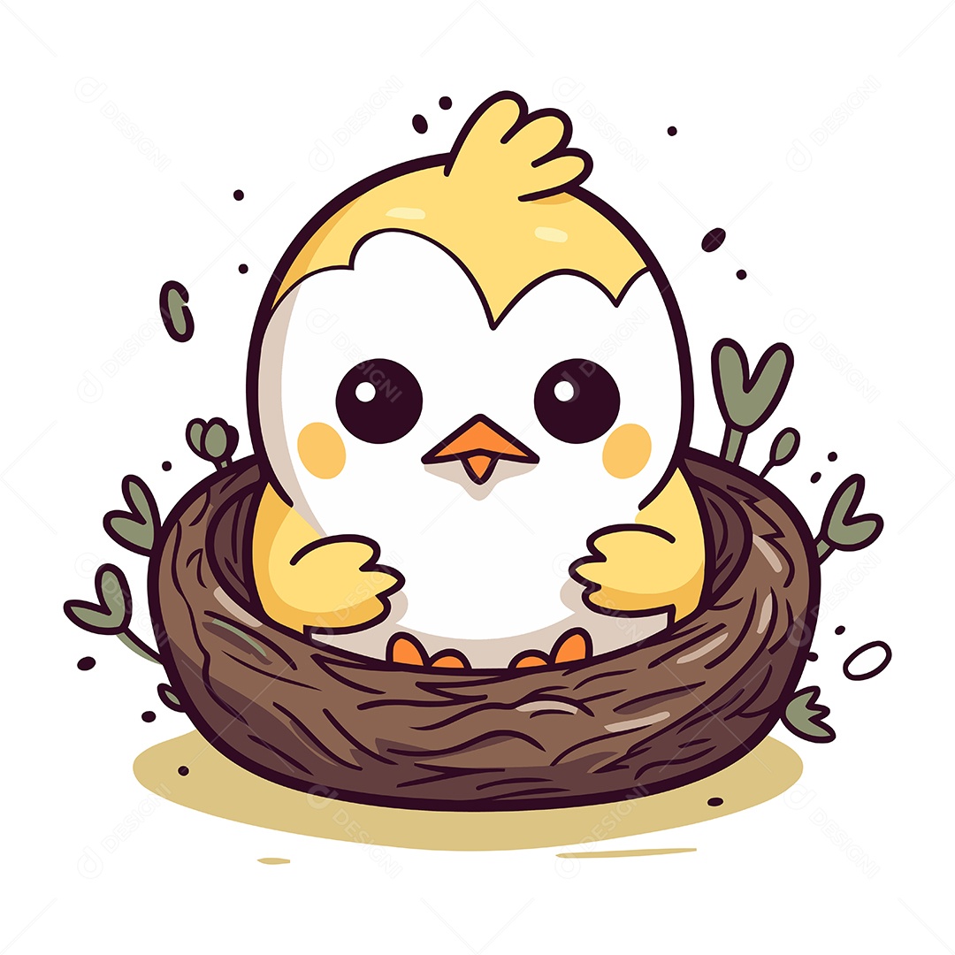 Pintinho Fofo de Desenho Animado Ilustração Vetor EPS