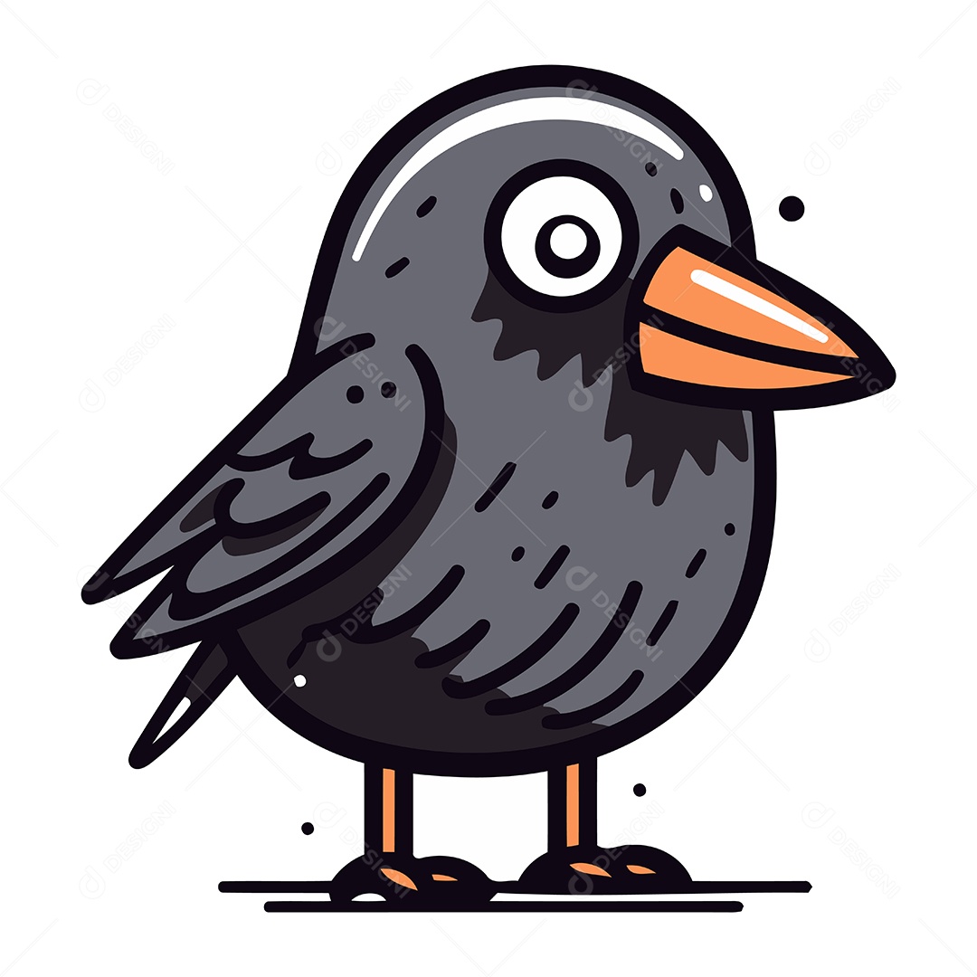 Pássaro Preto de Desenho Animado Ilustração Vetor EPS