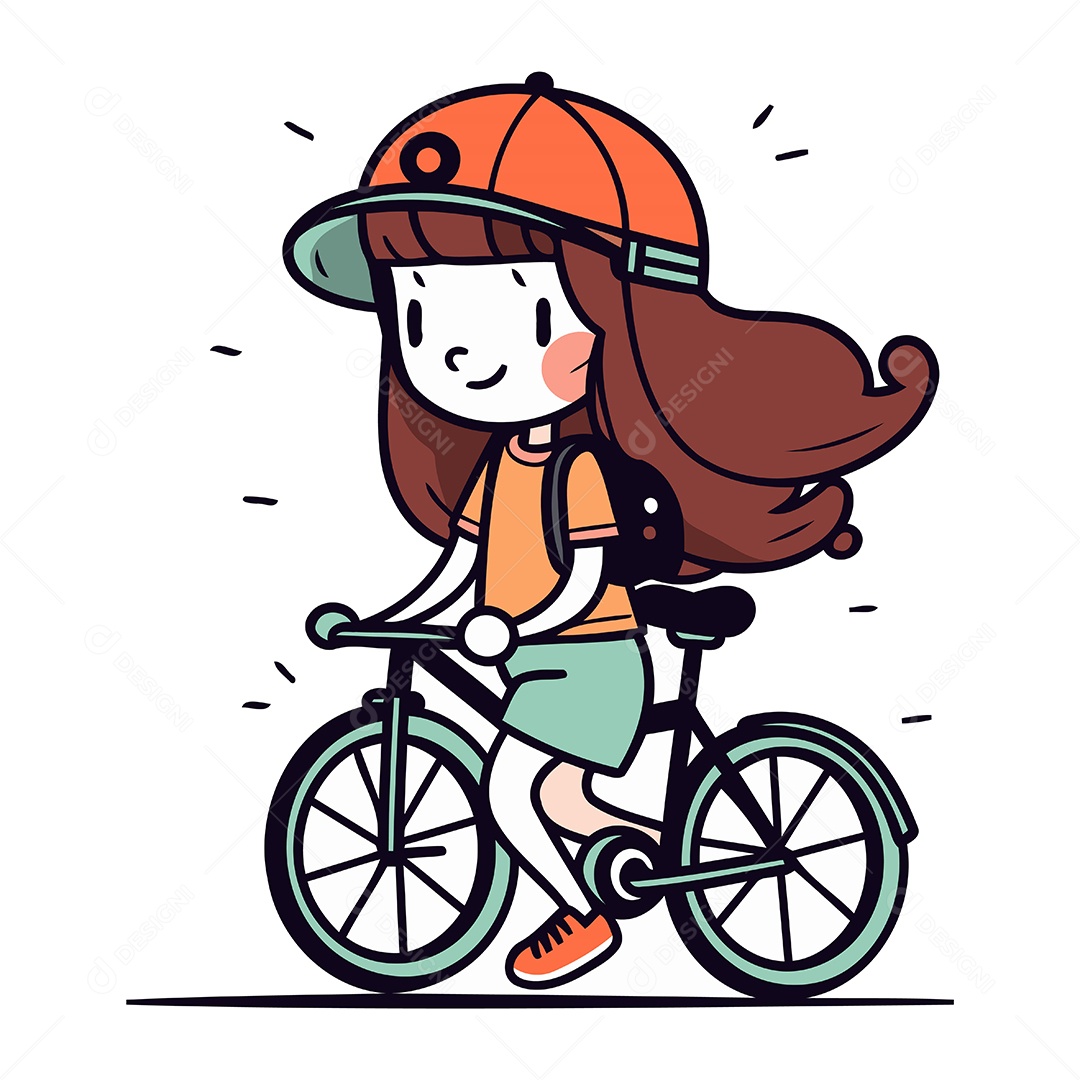 Menina Andando de Bicicleta Ilustração Vetor EPS