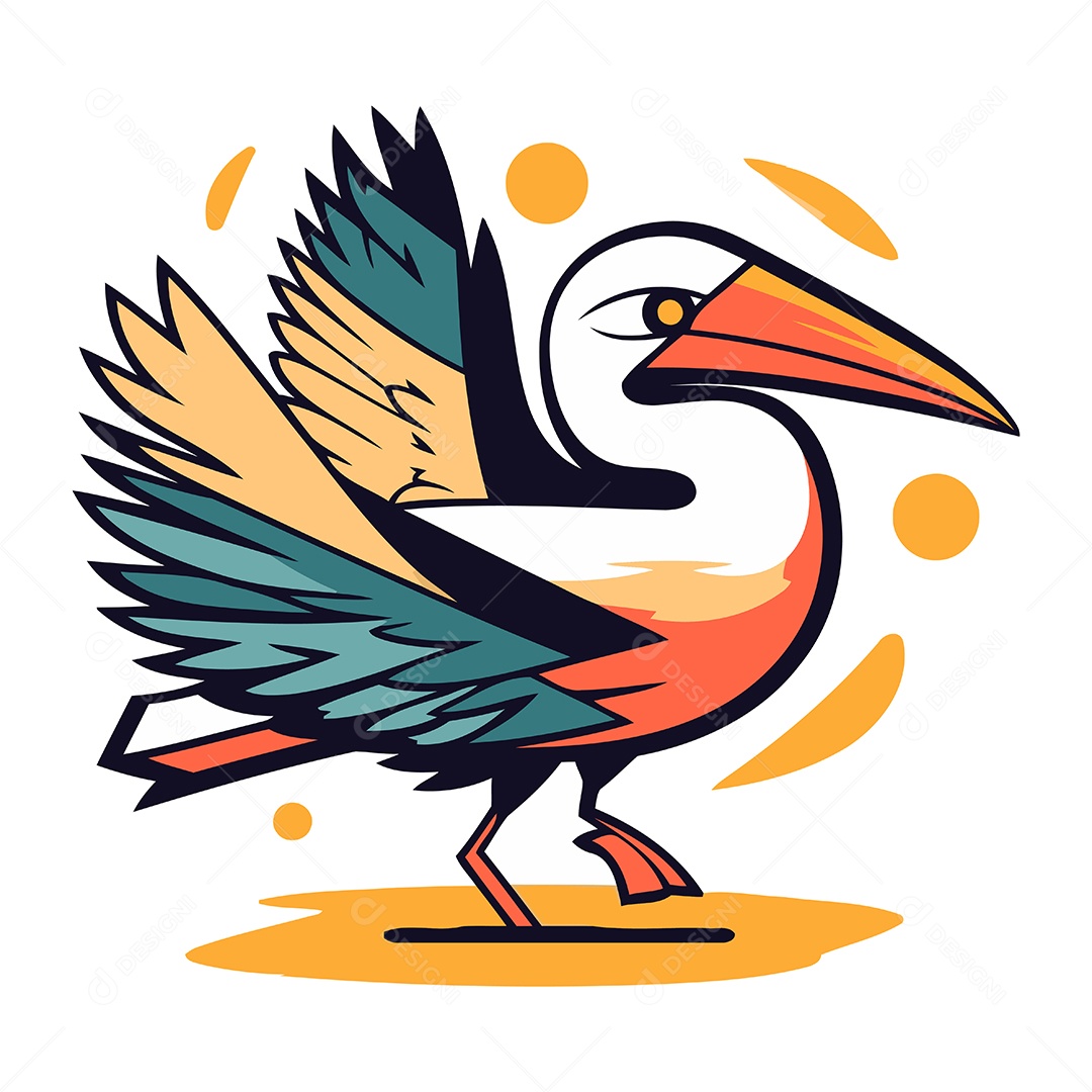 Pelicano de Desenho Animado Ilustração Vetor EPS