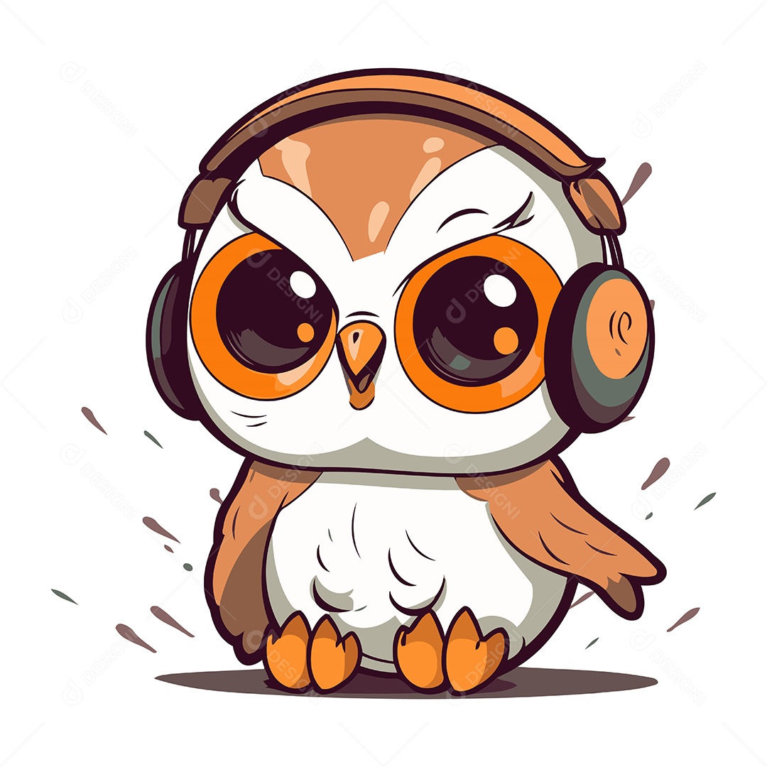 Coruja Fofa com Fones de Ouvido Ilustração Vetor EPS