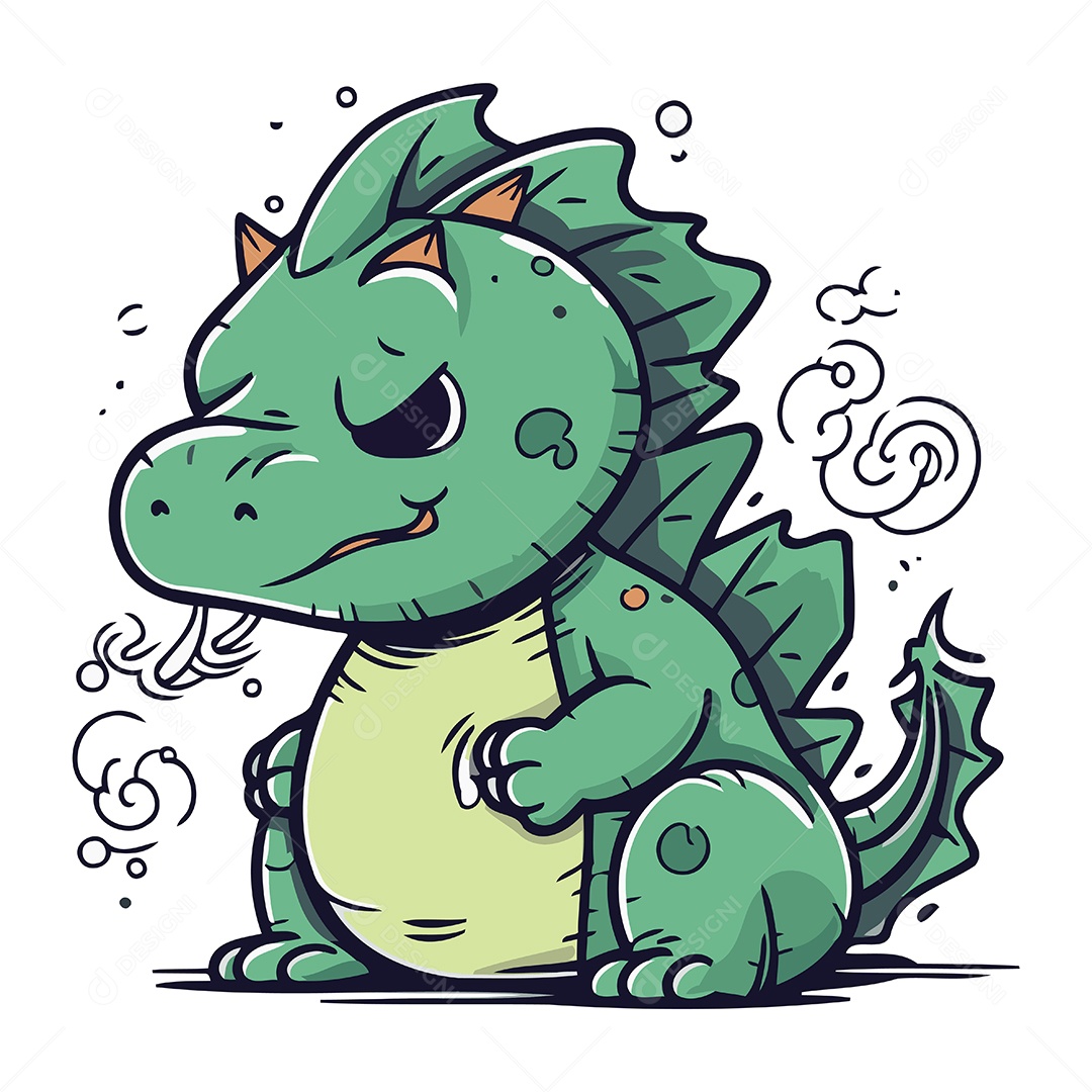 Dragão Verde Fofo de Desenho Animado Ilustração Vetor EPS