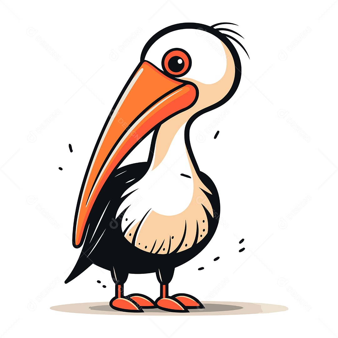 Pelicano de Desenho Animado Ilustração Vetor EPS