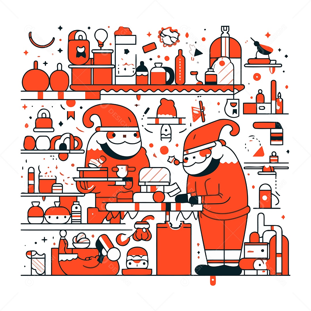 Papais Noel de Desenho Animado Ilustração Vetor EPS