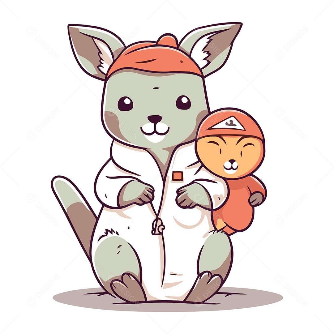 Canguru e Filhote de Desenho Animado Ilustração Vetor EPS